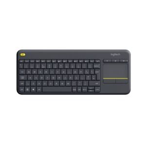 Home logitech k400 plus wireless touch tv keyboard with easy media control and built in touchpad, htpc keyboard for pc connected tv, windows, android, chrome os, laptop, qwerty uk english layout, black